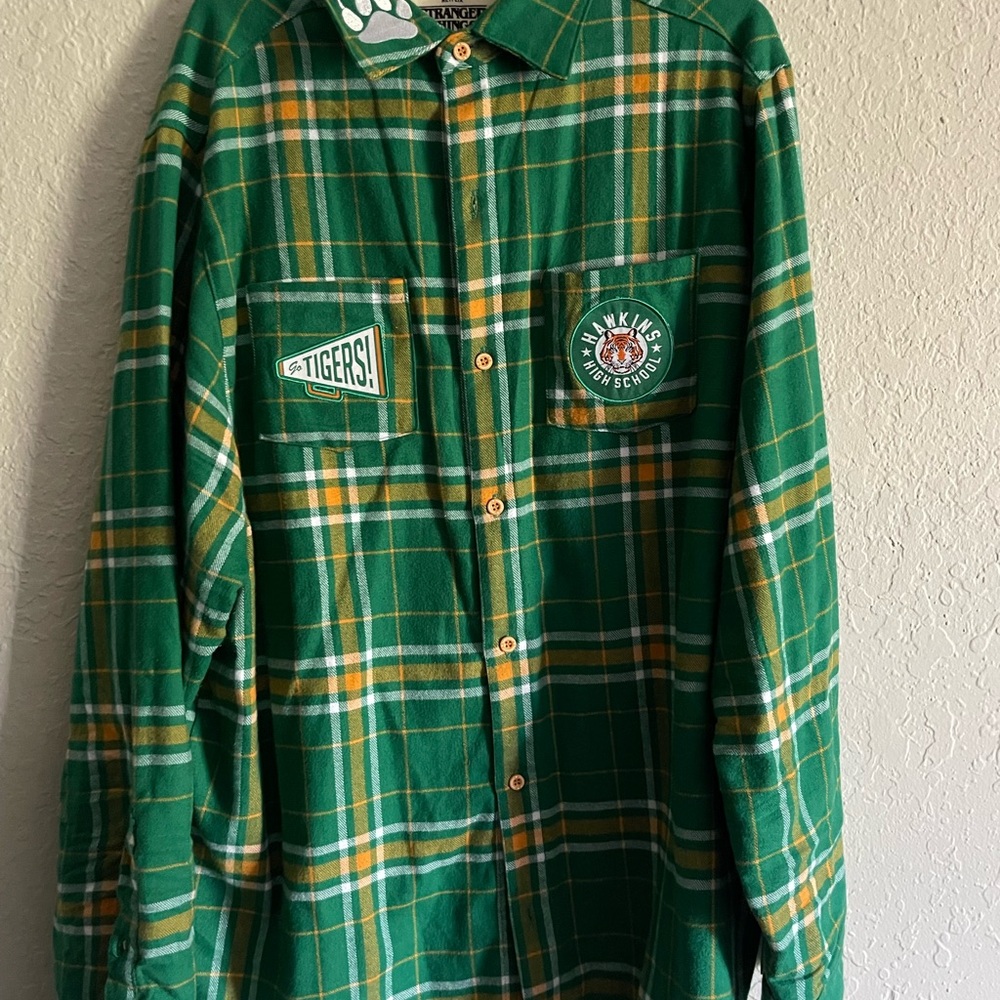 Cakeworthy Stranger Things Green Plaid Casual Button Down Shirt